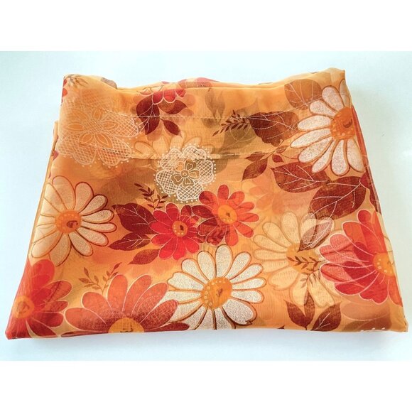 Vintage 70s curtain, sheer orange, purple, white daisy flowers, single panel - Picture 10 of 10